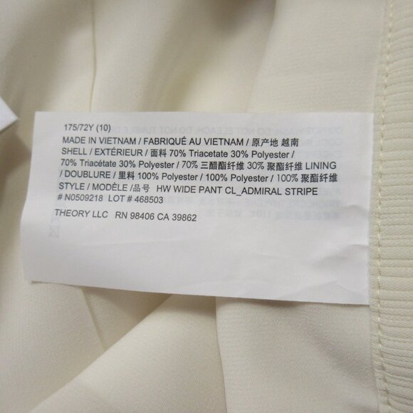 NWT Theory High Waist Wide in Rice Admiral Stripe Textured Crepe Pant 10 - Picture 4 of 9